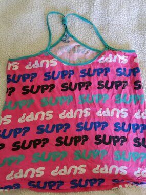 Body Candy Pink Graphic Tank Top Size Medium Racerback Loungewear Sleep Cami